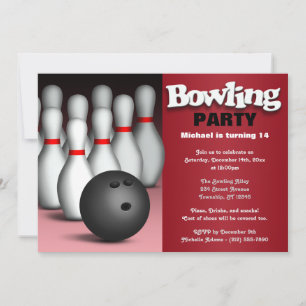 Invitation Ball & Pins Red Bowling Anniversaire Fête Invitati