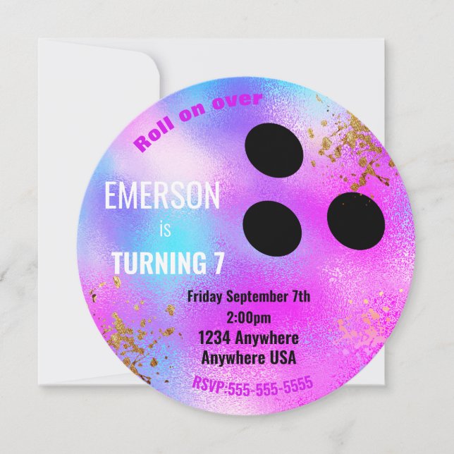 Invitation BALLE DE BOWLING Violet, bowling, fête d'anniversa (Devant)