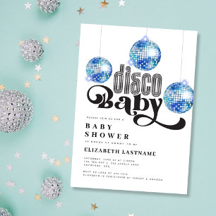 Invitation Balle de disco bleue Baby Shower Rétro Disco