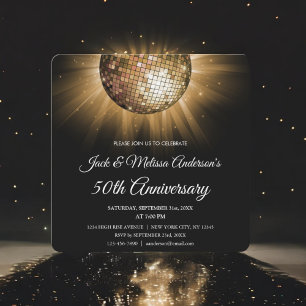 Invitation Balle de disco dorée pour fête des 50 ans de maria