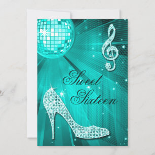 Invitation Balle de disco et talons scintillants Turquoise Sw