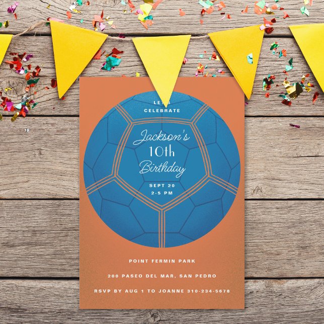 Invitation Balle de football bleu fête d'anniversaire (Créateur téléchargé)