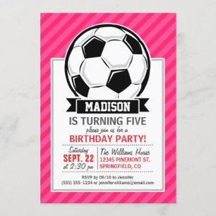 Invitation Balle de football sur Neon Pink Stripes