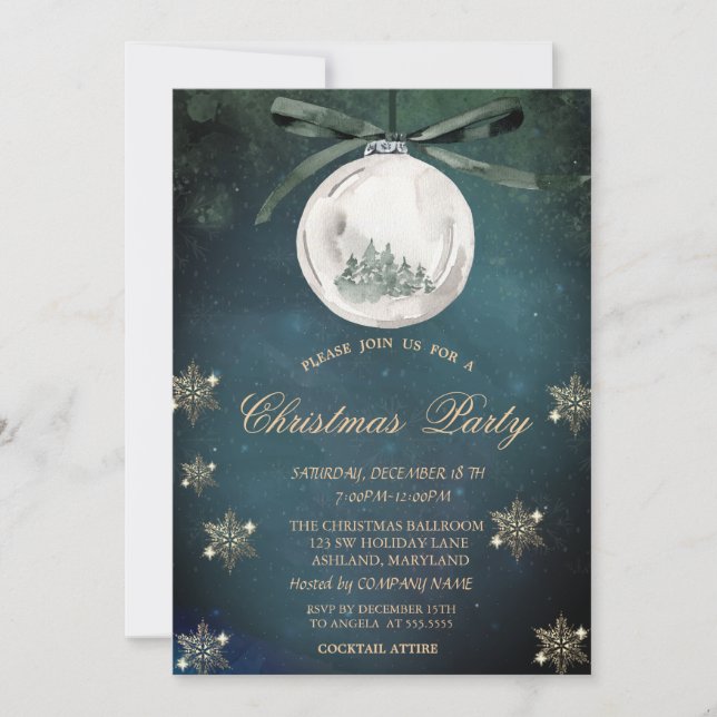 Invitation Balle de Noël, Pine Tree Snowflakes Société Fête (Devant)