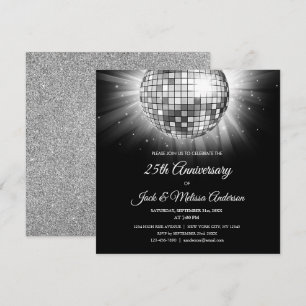 Invitation Balle disco argentée pour fête de 25e anniversaire