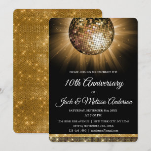 Invitation Balle disco dorée pour fête d'anniversaire de mari