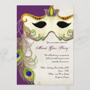 Invitation Balle Mascarade de Peacock - Mardi Gras Party