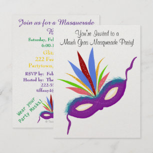 Invitation Balle Mascarade Mardi Gras violet