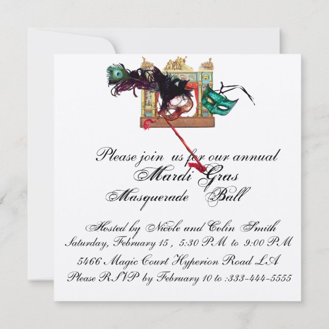 Invitation BALLE MASQUÉE DU MARDI GRAS MASQUES DE THÉÂTRE Arg (Dos)