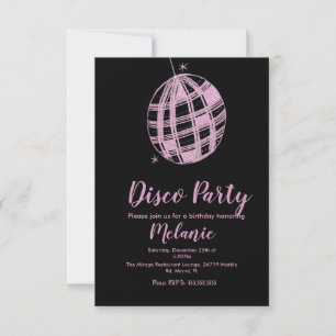 Invitation Balle Rose Fausse Brillance Fête Disco Moderne