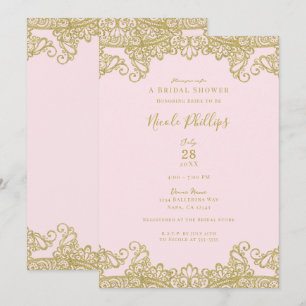 Invitation Ballerin Rose & Broderie Dorée Élégante Fête de Ma