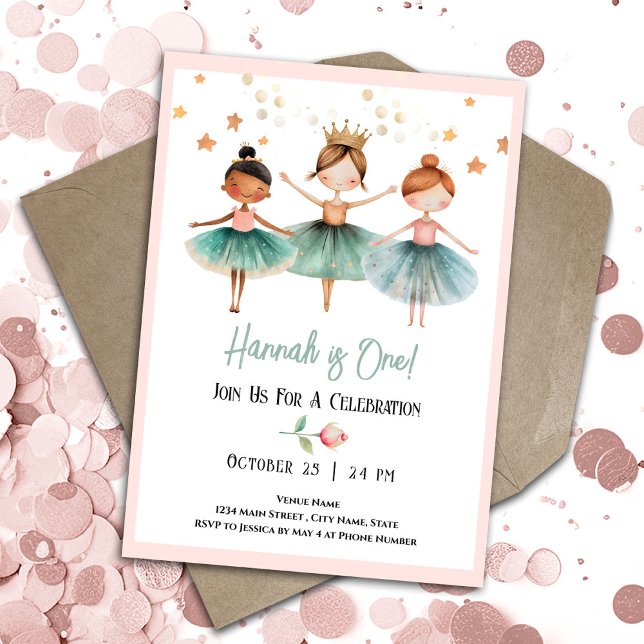 Invitation Ballerina 1er anniversaire fille (Créateur téléchargé)