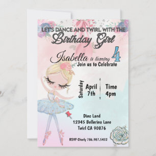 Invitation Ballerina à l'invitation de quatre ans