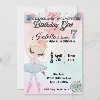 Invitation Ballerina à l'invitation de sept ans