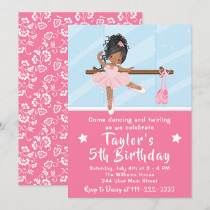 Invitation Ballerina afro-américaine en rose Tutu Anniversair