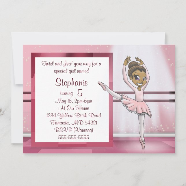 Invitation Ballerina afro-américaine mignonne anniversaire (Devant)