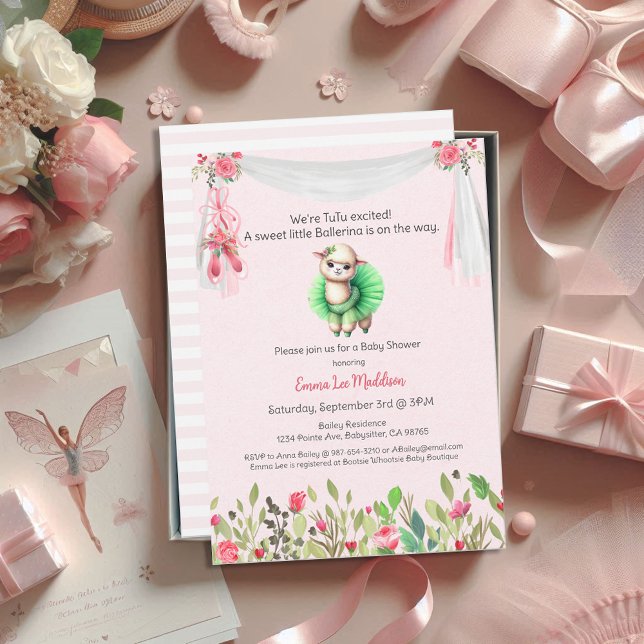 Invitation Ballerina Baby Girl Douche Tutu Elégant Llama (Créateur téléchargé)