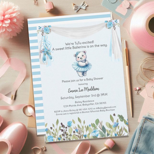 Invitation Ballerina Baby Girl Douche Tutu Elégant Ours Polai (Créateur téléchargé)