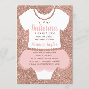 Invitation Ballerina Baby shower Invitation, Rose Gold