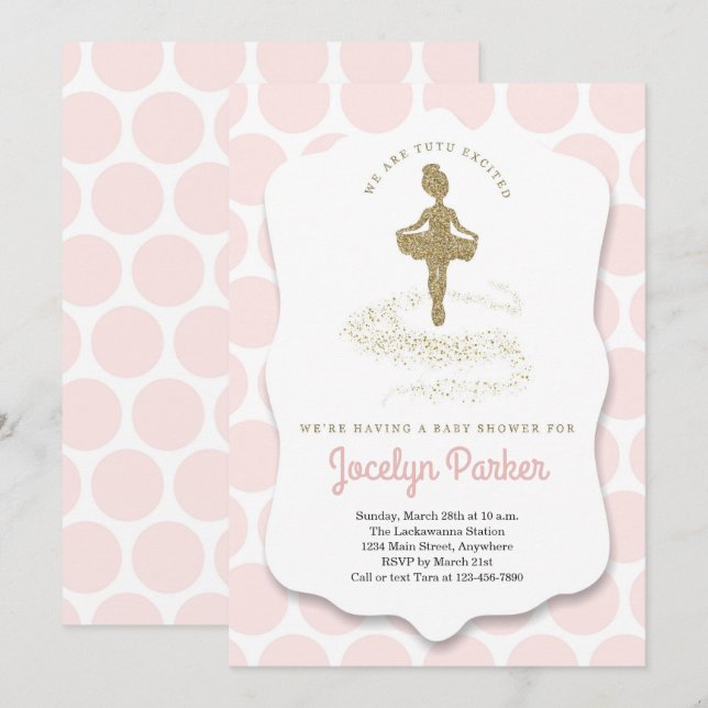 Invitation Ballerina / Ballet Baby shower à thème pour filles (Devant / Derrière)