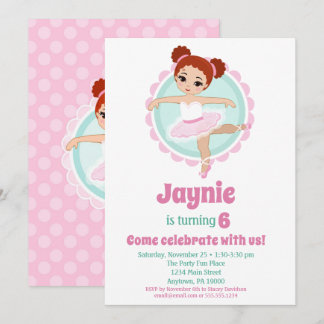 Invitation Ballerina Ballet de Redhead Danse Anniversaire