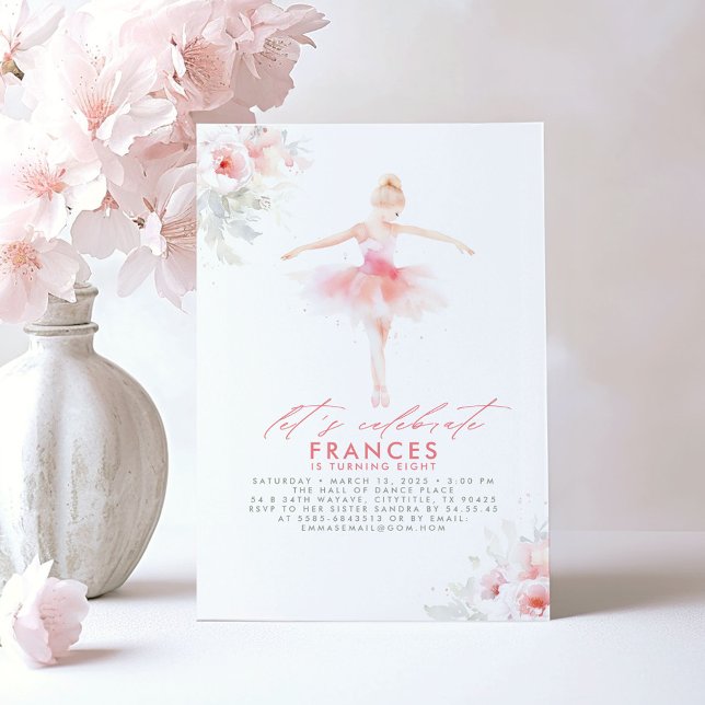 Invitation Ballerina Ballet Floral rose fête d'anniversaire (Ballerina Elegant Birthday Invitations)