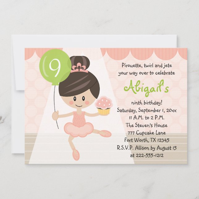 Invitation Ballerina Birthday Brunette (Devant)