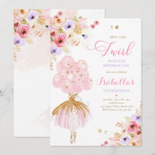 Invitation Ballerina Birthday Pink & Gold Florina