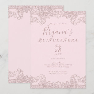 Invitation Ballerina Blush Parties scintillant rose dentelle 