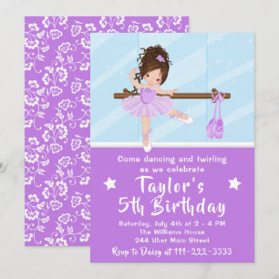Invitation Ballerina Brown cheveux dans le violet Tutu Annive