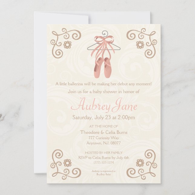 Invitation Ballerina Chaussures Ballet Baby Girl Douche Invit (Devant)