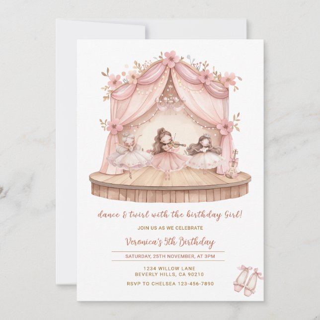 Invitation Ballerina Dance and Twirl 5th Birthday Girl  (Devant)