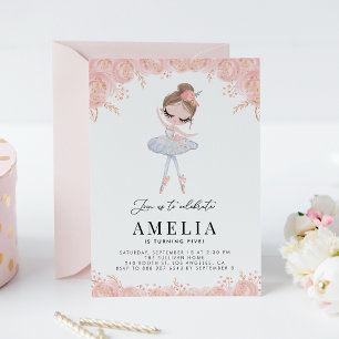 Invitation Ballerina en robe blanche Fleur Anniversaire