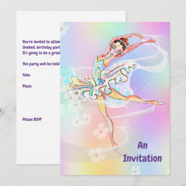 Invitation Ballerina Fête d'anniversaire à thème 12 ans (Devant / Derrière)