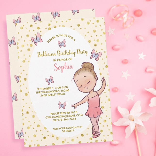 Invitation Ballerina Gold Sparkles Anniversaire Fête Invitati (Créateur téléchargé)