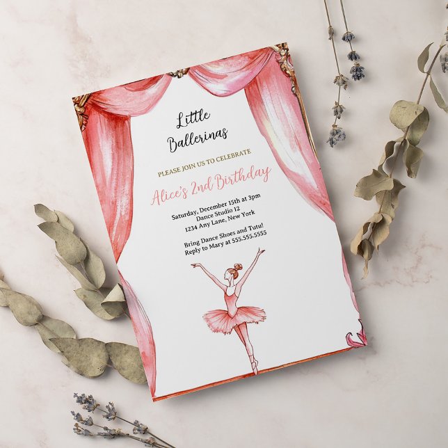 Invitation Ballerina Pink Ballet Danseuse Fille Deuxième Anni (Créateur téléchargé)