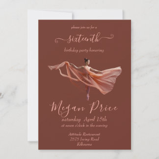 Invitation Ballerina rose et bordeaux, seize ans