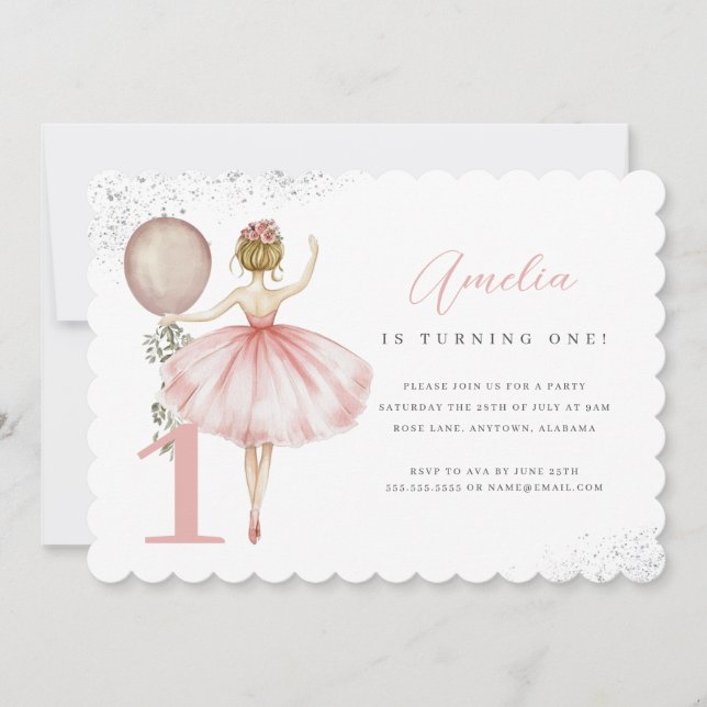 Invitation Ballerina rose Première fête d'anniversaire Invita (Devant)