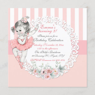 Invitation Ballerina Tutu Ballet Rose Blancs Dentelle