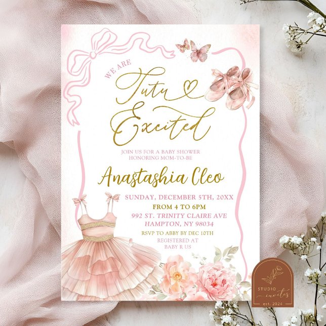 Invitation Ballerina Tutu Rose Floral Baby shower excité (Créateur téléchargé)