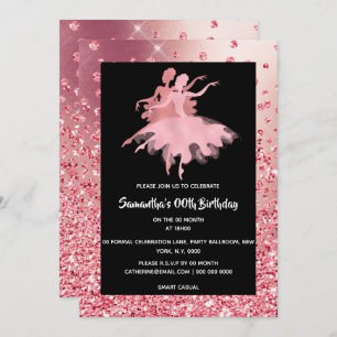 Invitation Ballerinas dansant rose or parties scintillant bel
