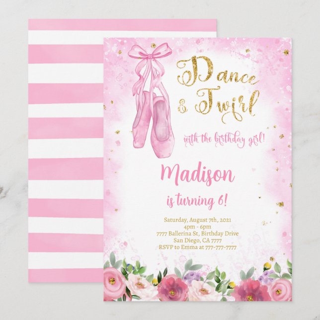 Invitation Ballerine Dorée  (Devant / Derrière)
