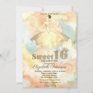 Invitation Ballerine Élégante Aquarelle Éclaboussure Sweet 16