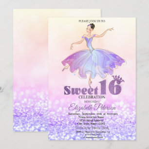 Invitation Ballerine Élégante Paillettes Bokeh Sweet 16