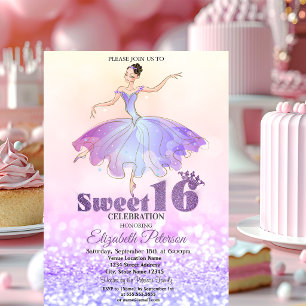 Invitation Ballerine Élégante Paillettes Bokeh Sweet 16