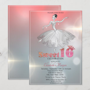 Invitation Ballerine Élégante, Paillettes Sweet 16