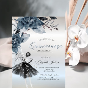 Invitation Ballerine Fleurs d'Hiver Argent Quinceanera