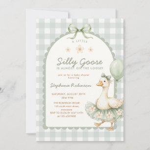 Invitation Ballerine Oie Ridicule Gingham Sauge Baby Shower