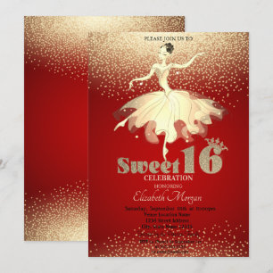 Invitation Ballerine, Paillettes de confettis dorés Rouge Swe