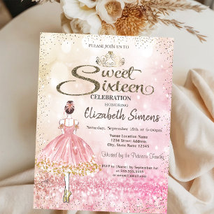 Invitation Ballerine, Tiara Princess Bokeh Sweet 16